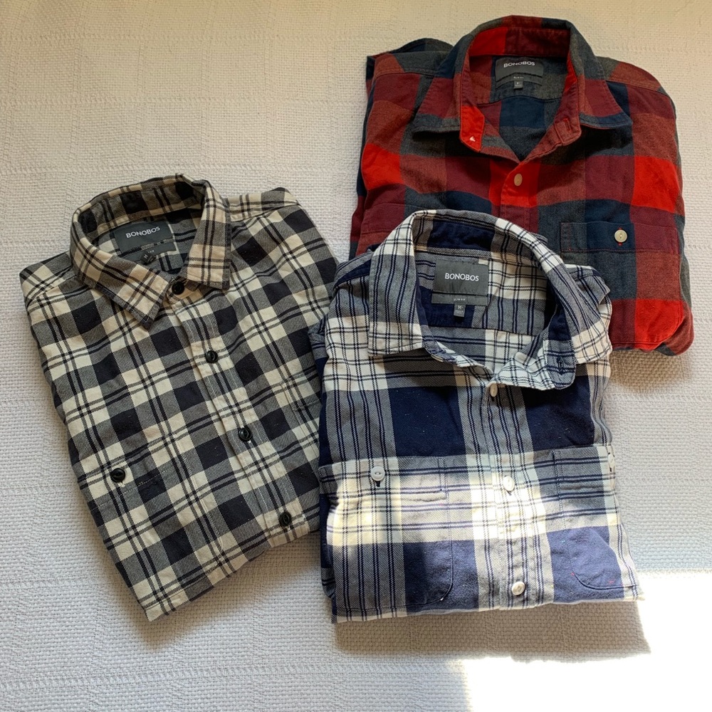 3 Bonobos Slim Fit Long Sleeve Button Downs Size M